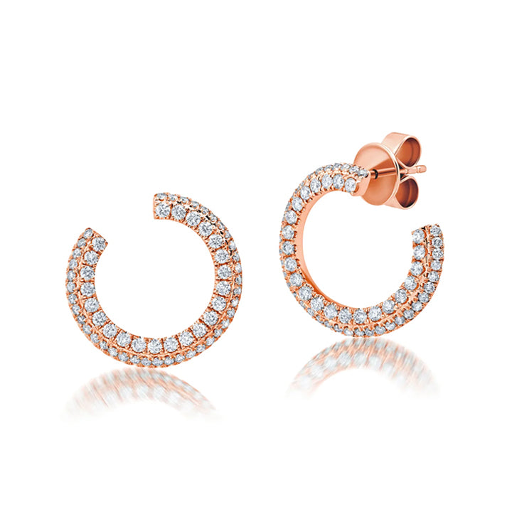 Graziela 18K Gold Diamond 3 Sided Forward Facing Hoop Earrings - WBE-1351795