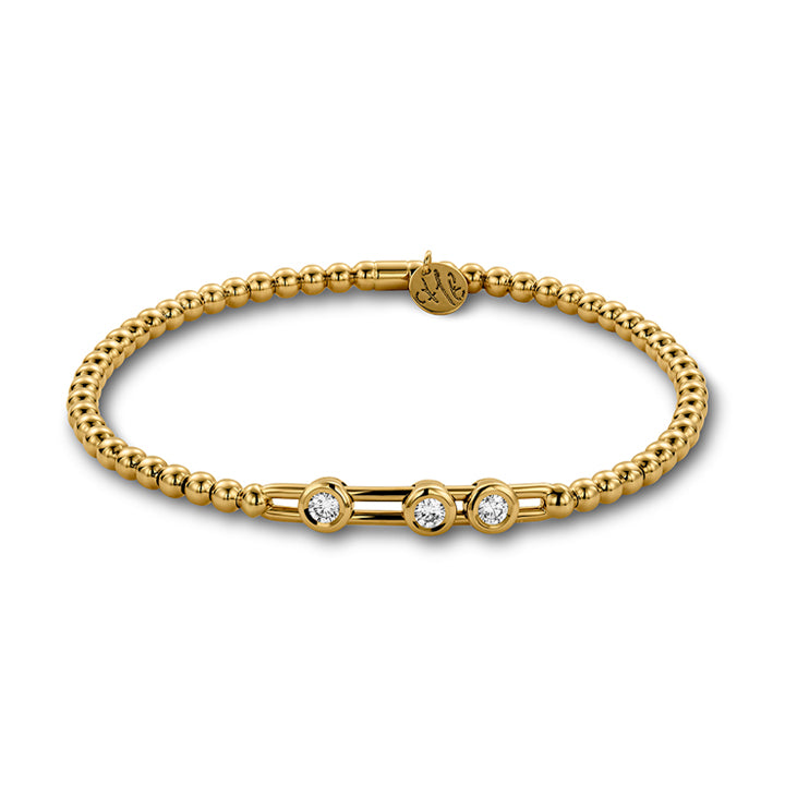 Hulchi Belluni 18K Yellow Gold Diamond 3 Bezel Set Stretch Bracelet - 20374-YW