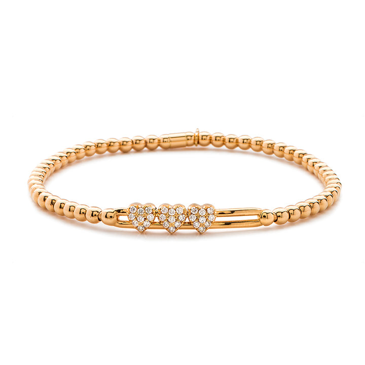 Hulchi Belluni Tresore 18k Rose Gold Diamond Triple Heart Bracelet- 20381-RW