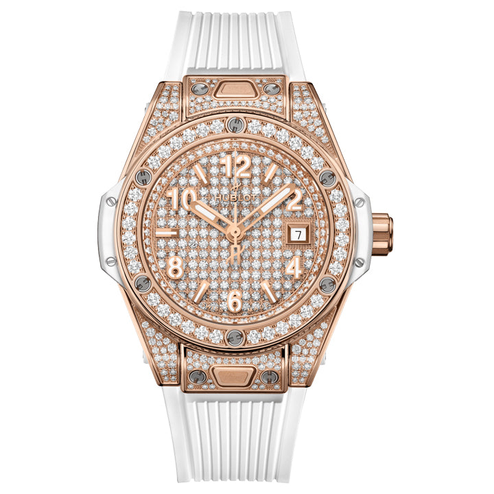 Hublot Big Bang One Click King Gold White Full Diamond Pave 33mm - 485.OE.9000.RW.1604