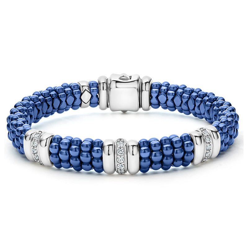 Lagos Blue Ultramarine Caviar Three Station Ceramic Diamond Bracelet- 05-81441-CL6