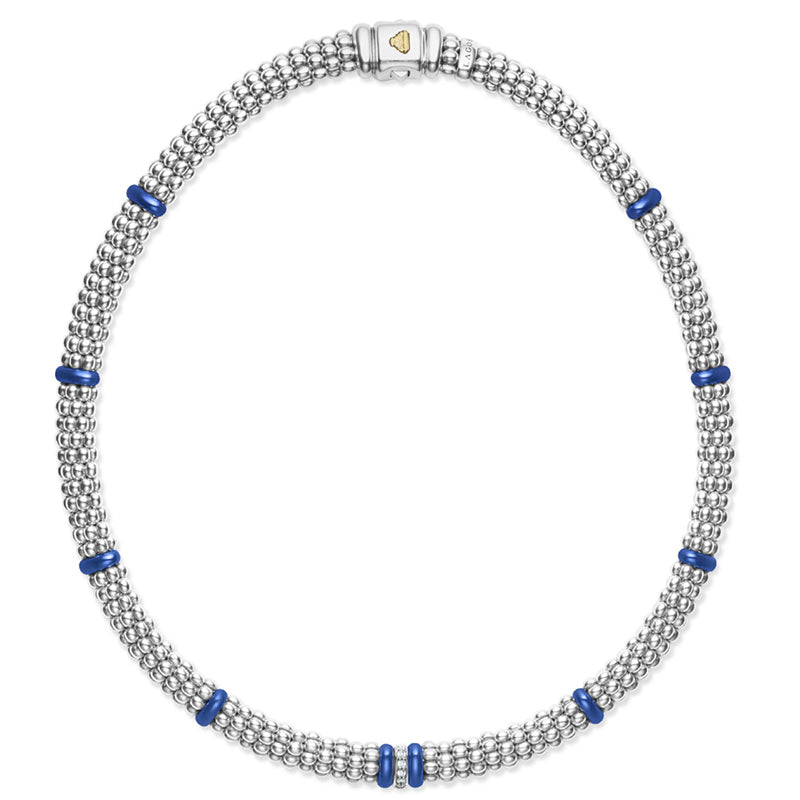 Lagos Blue Ultramarine Caviar Single Station Diamond Caviar Necklace- 04-81171-CL16