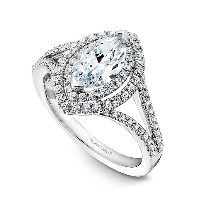 Noam Carver 14K White Gold Double Halo Marquise Diamond Split Shank Engagement Ring- B100-08A