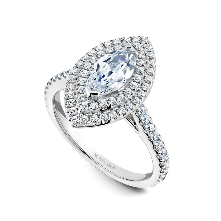 Noam Carver 18K White Gold Double Halo Marquise Diamond Engagement Ring -  R051-07WA