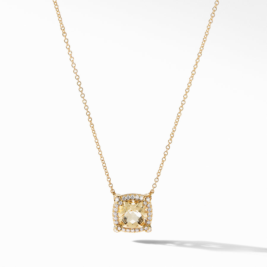 David Yurman Petite Chatelaine Pave Bezel Pendant Necklace in 18k Gold with Champagne Citrine and Diamonds- N14202D88ACCDI18