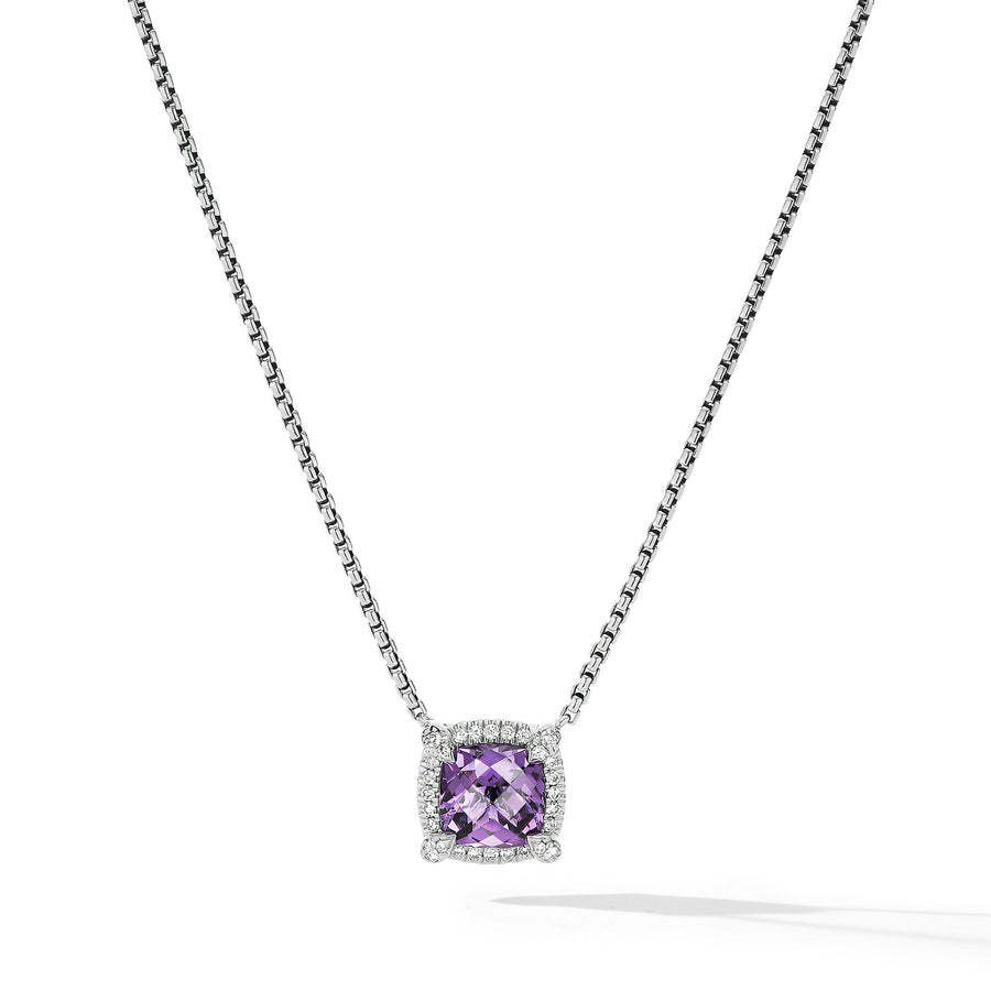 David Yurman Petite Chatelaine Pave Bezel Pendant Necklace with Amethyst and Diamonds- N14202DSSAAMDI18