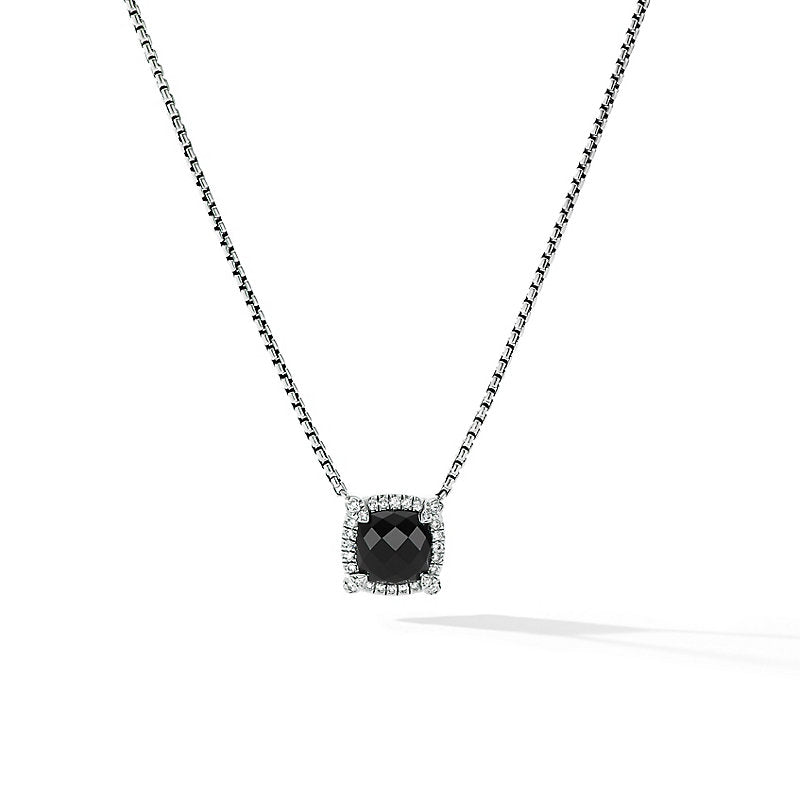 David Yurman Petite Chatelaine Pave Bezel Pendant Necklace with Black Onyx and Diamonds- N14202DSSABODI18