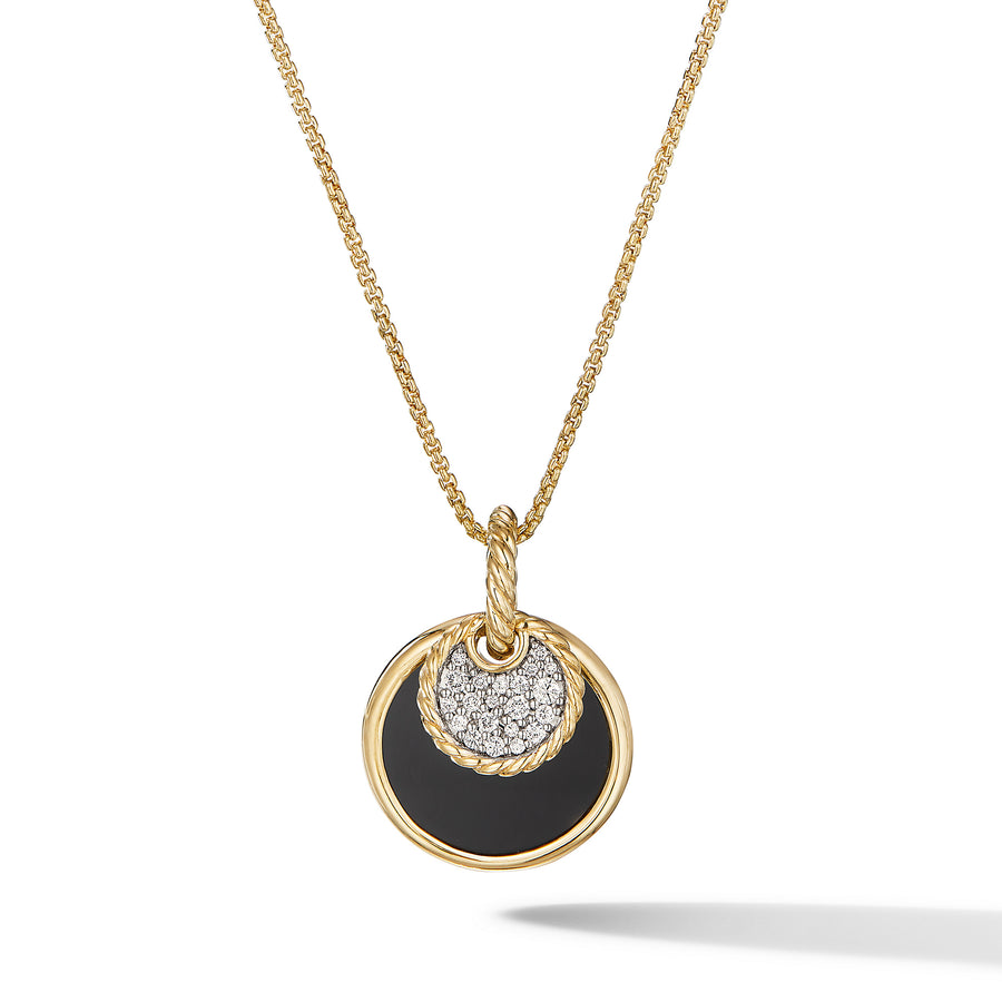 David Yurman DY Elements Convertible Pendant Necklace in 18k Yellow Gold with Black Onyx and Mother of Pearl and Diamonds- N16807D88DXMDI17