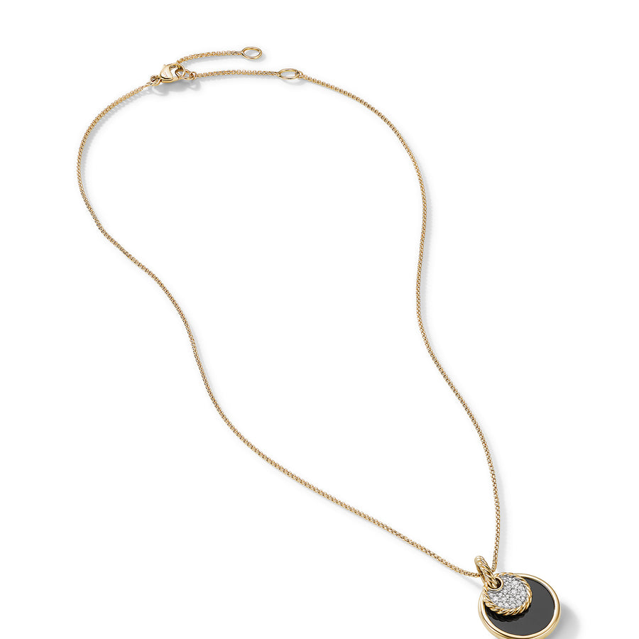 David Yurman DY Elements Convertible Pendant Necklace in 18k Yellow Gold with Black Onyx and Mother of Pearl and Diamonds- N16807D88DXMDI17