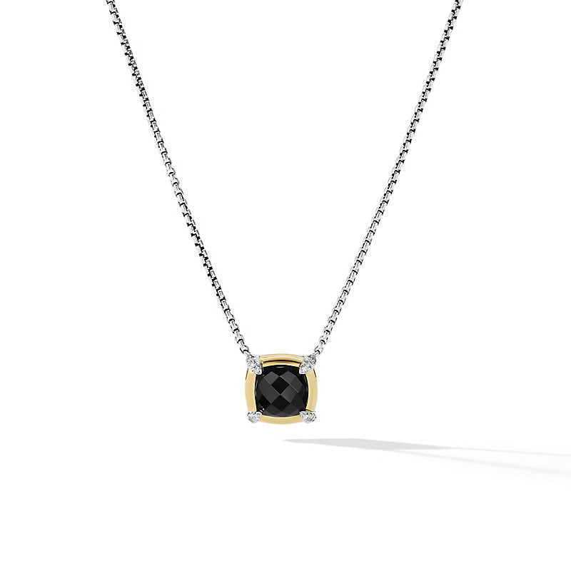 David Yurman Petite Chatelaine Pendant Necklace with Black Onyx, 18k Yellow Gold Bezel and Pave Diamonds- N17114DS8ABODI18