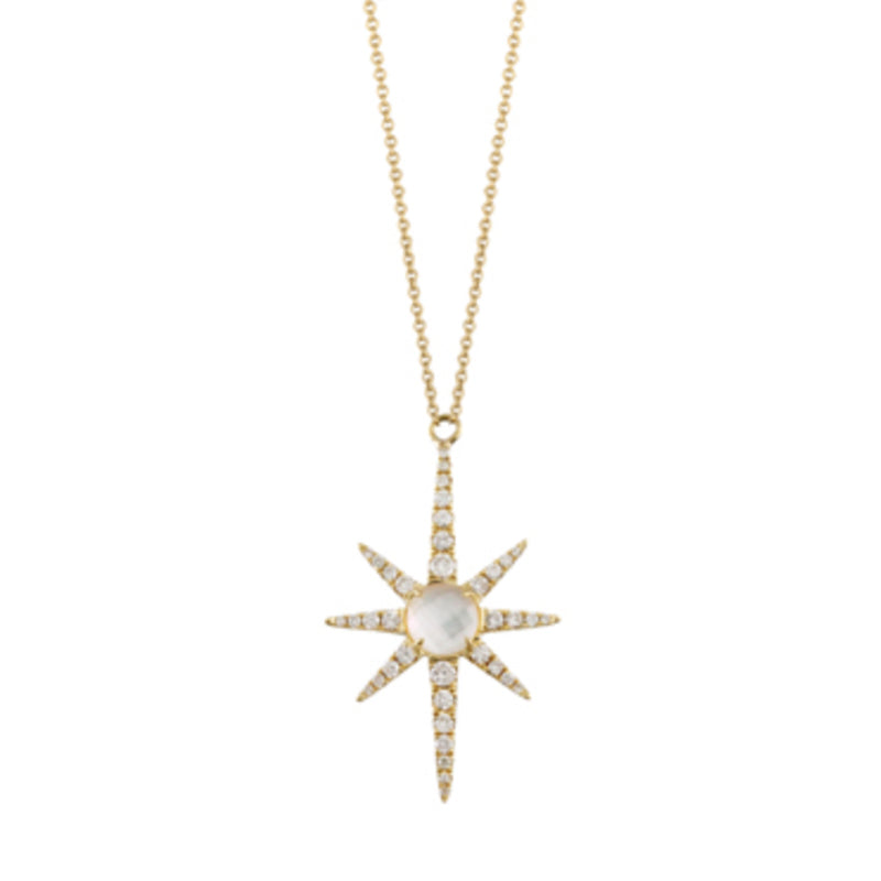 Doves 18k Yellow Gold Starburst White Orchid Diamond Necklace- N8723WMP/CHAIN-18