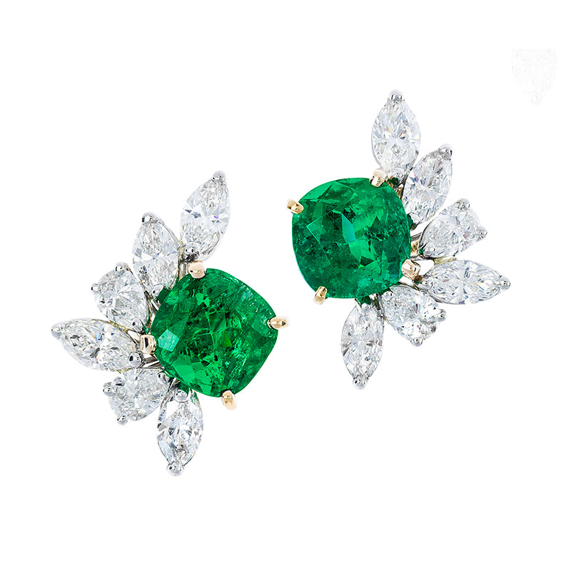 Oscar Heyman Platinum Colombian Emerald & Diamond Earrings- 161620