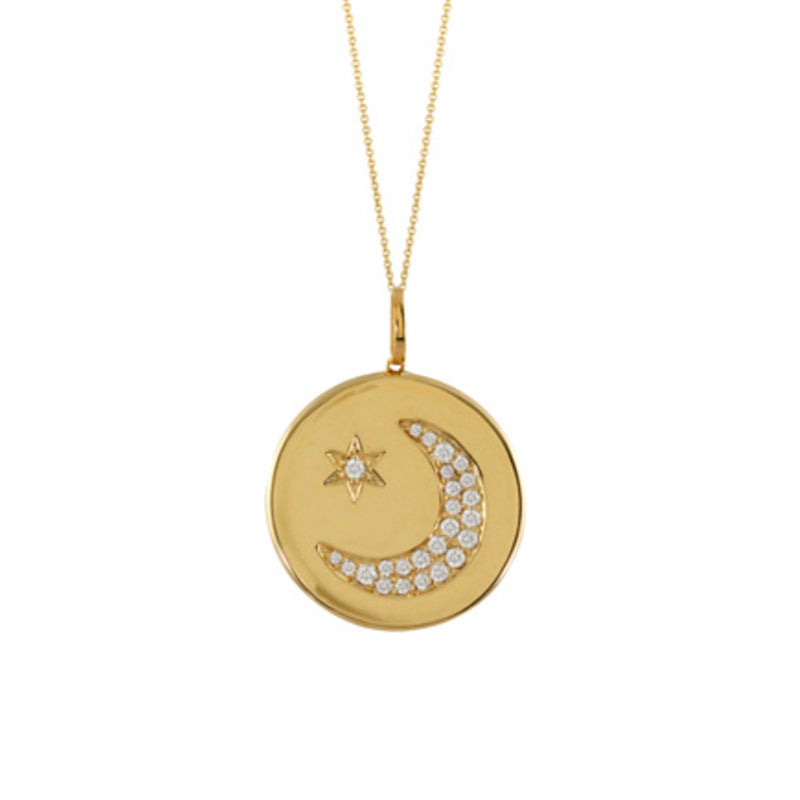 Doves 18k Yellow Gold Moon & Stars Celestial Diamond Pendant- P10071