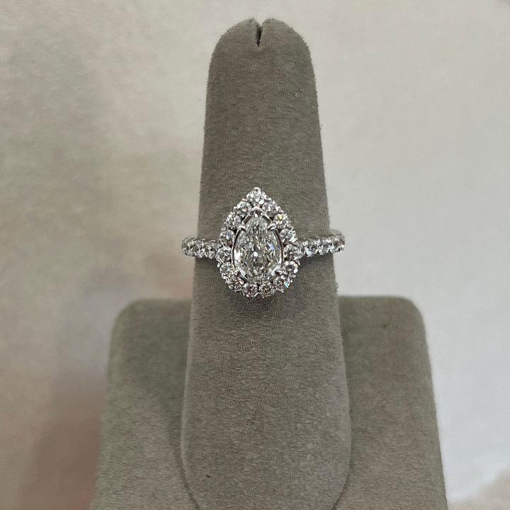 Moyer Collection 18K White Gold 0.70ct Pear Halo Complete Engagement Ring- 011172