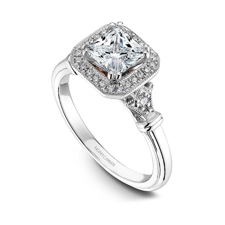 Noam Carver 14K White Gold Princess Vintage Halo Diamond Engagement Ring- B070-01A