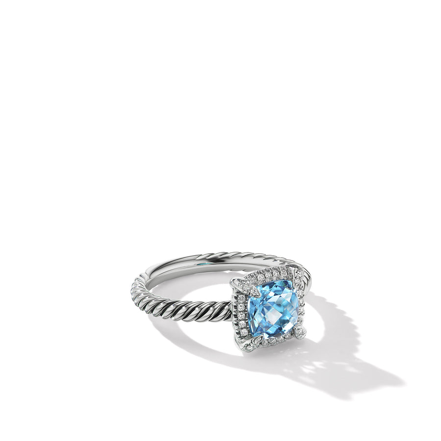 David Yurman Petite Chatelaine Pave Bezel Ring with Blue Topaz and Diamonds- R14202DSSABTDI65