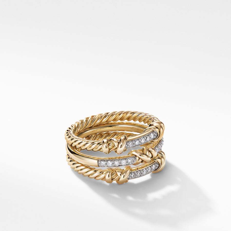 David Yurman Petite Helena Three Row Ring in 18K Yellow Gold with Diamonds - R16394D88ADI