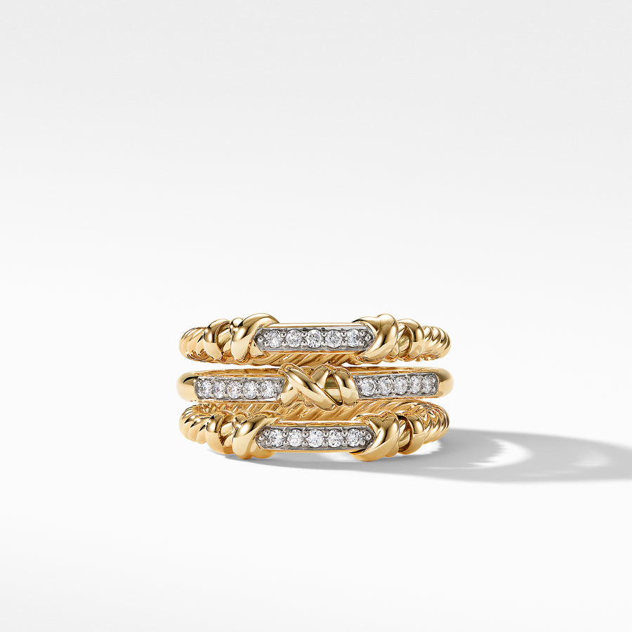 David Yurman Petite Helena Three Row Ring in 18K Yellow Gold with Diamonds - R16394D88ADI