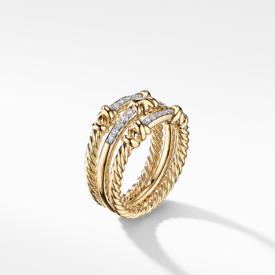 David Yurman Petite Helena Three Row Ring in 18K Yellow Gold with Diamonds - R16394D88ADI