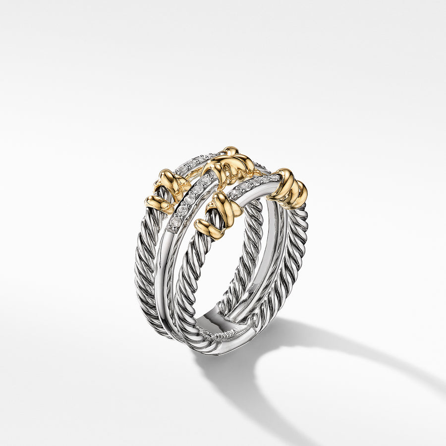 David Yurman Petite Helena Three Row Ring with 18K Yellow Gold and Diamonds - R16394DS8ADI