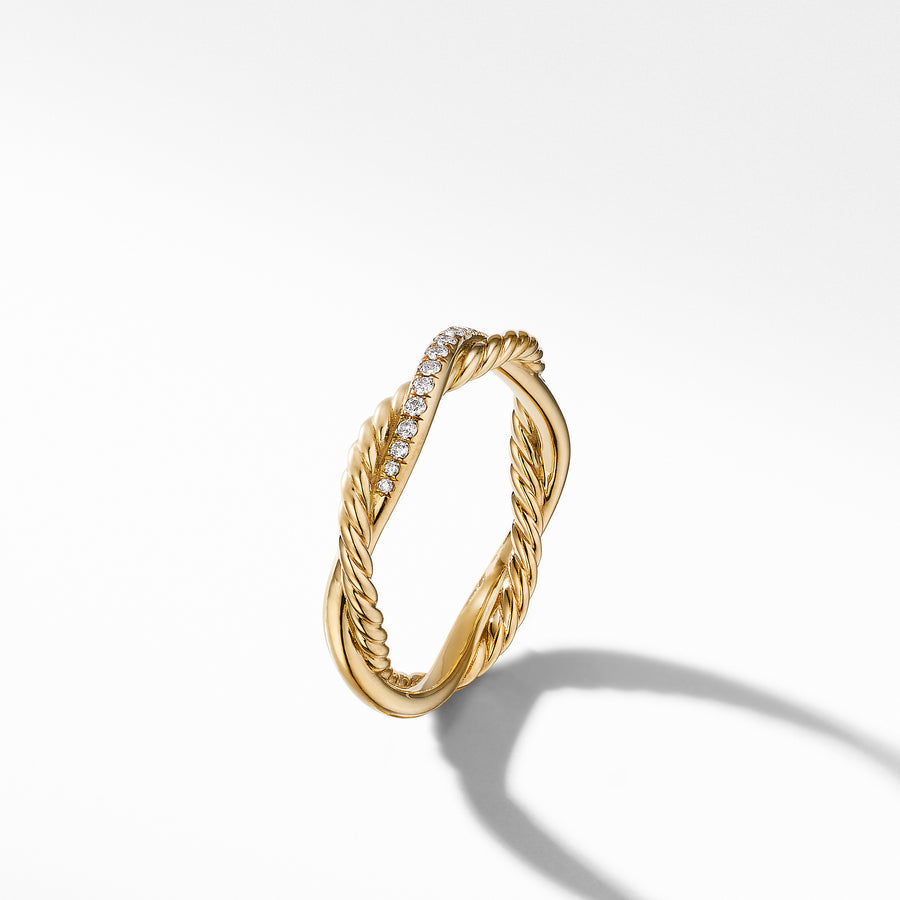 David Yurman Petite Infinity Twisted Ring in 18K Yellow Gold with Pavé Diamonds - R16414D88ADI