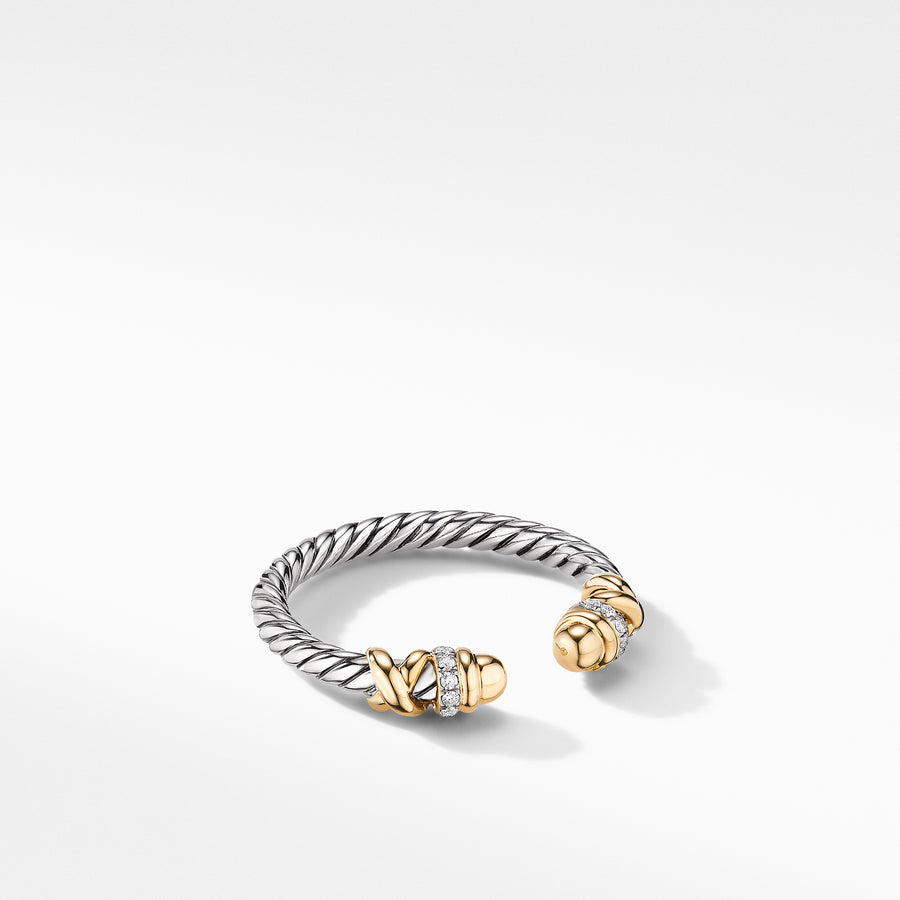 David Yurman Petite Helena Open Ring with 18k Yellow Gold Domes and Diamonds- R16568DS8DGGDI6