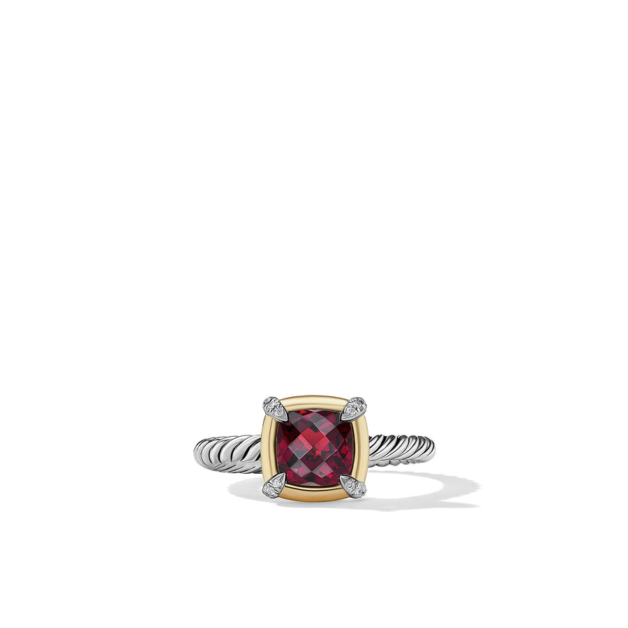 David Yurman Petite Chatelaine Ring with Garnet, 18k Yellow Gold Bezel and Pave Diamonds- R17114DS8AGADI6
