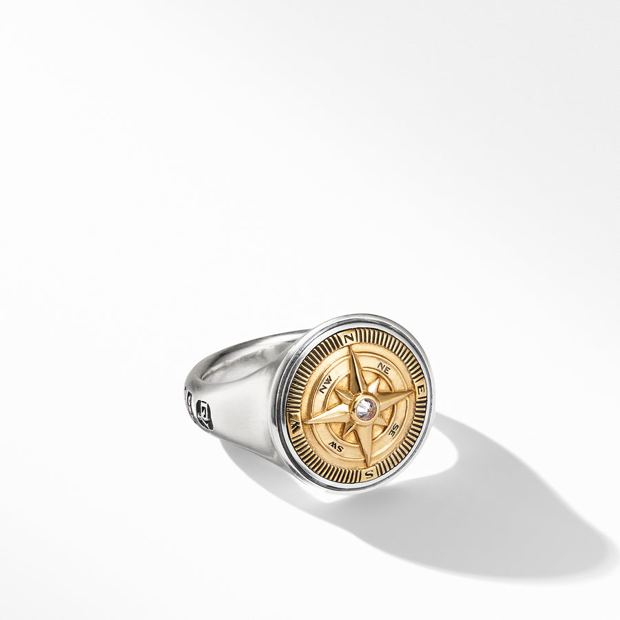 David Yurman Maritime Compass Signet Ring with 18k Gold and Diamond- R25391MS8ADI