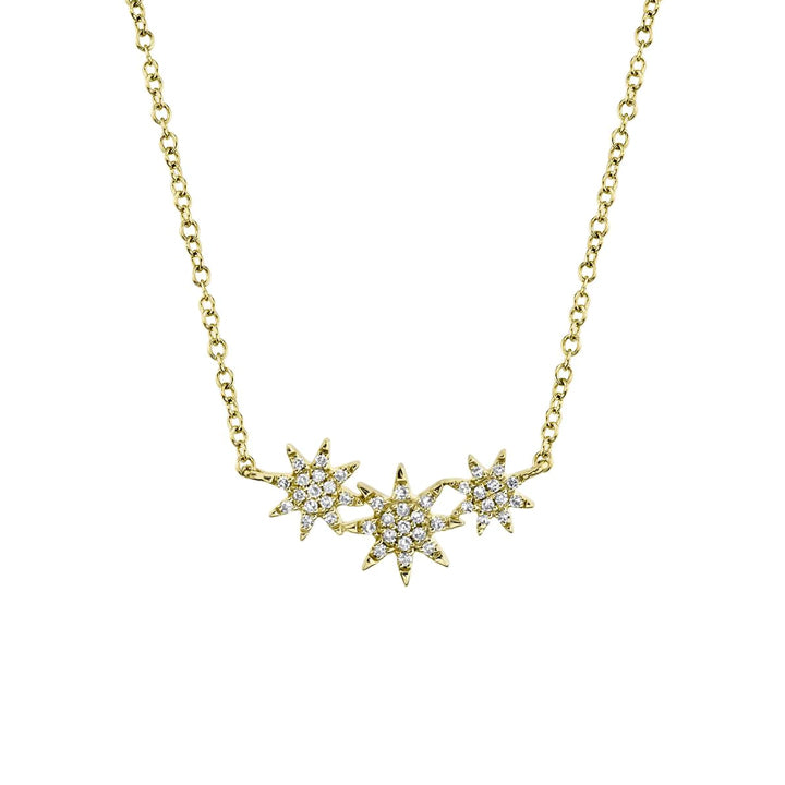 14K Gold Diamond Triple Star Necklace - SC55006110