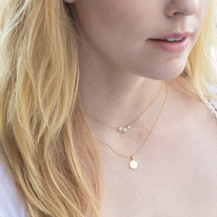 14K Gold Diamond Triple Star Necklace - SC55006110