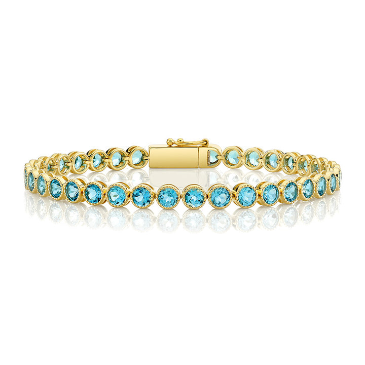 Natural Swiss Blue Topaz Flexible Tennis Bracelet Prong Set Fashion Jewelry