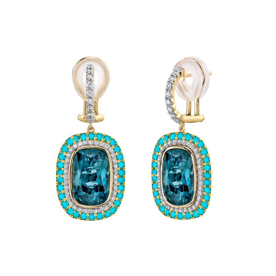 Sloane Street 18k Yellow Gold London Blue Topaz, Turquoise & Diamond Earrings- SS-E238T-LB-TQ-WDCB-Y