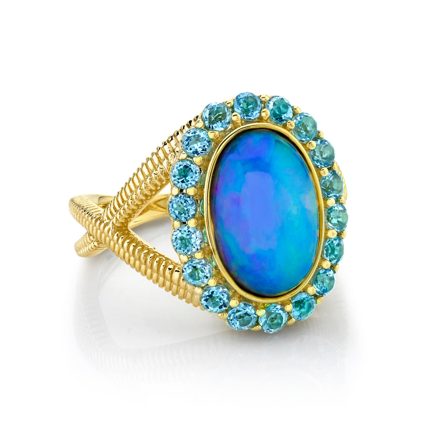 Sloane Street 18k Yellow Gold Ethiopian Opal & Blue Topaz Ring- SS-R015H-EO-SWB-Y
