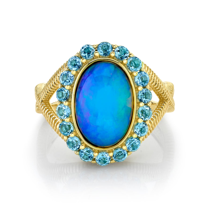 Sloane Street 18k Yellow Gold Ethiopian Opal & Blue Topaz Ring- SS-R015H-EO-SWB-Y