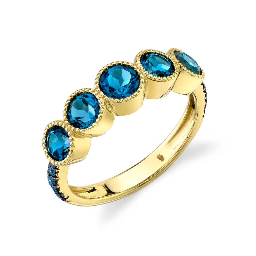 Sloane Street 18k Yellow Gold London Blue Topaz & Blue Diamond 5 Stone Ring- SS-R020H-LB-BDR-Y
