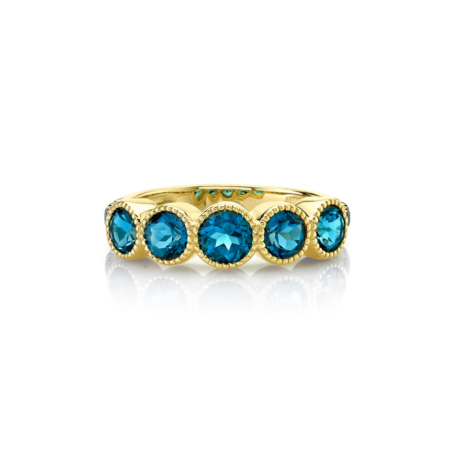 Sloane Street 18k Yellow Gold London Blue Topaz & Blue Diamond 5 Stone Ring- SS-R020H-LB-BDR-Y