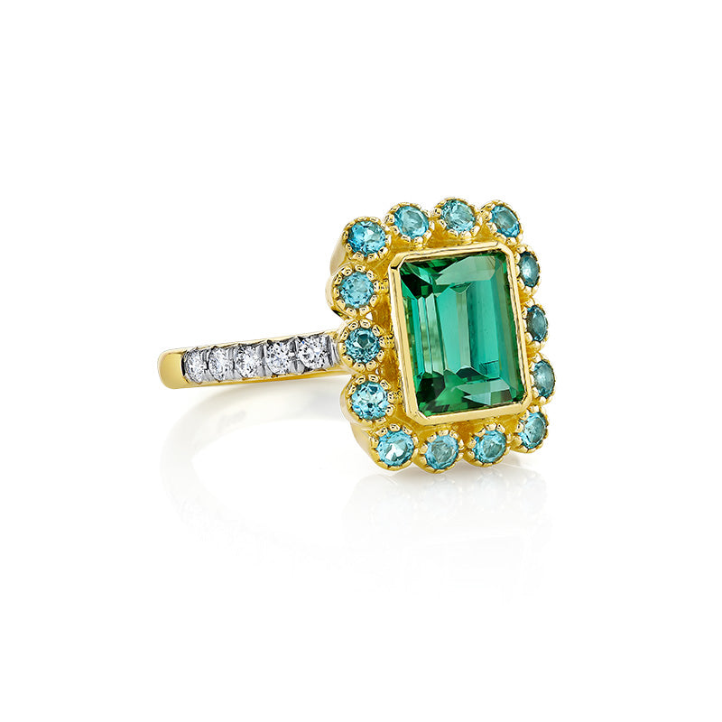 Sloane Street 18k Yellow Gold Emerald Cut Green Tourmaline Ring- SS-R342T-GT-SWB-WDCB-Y