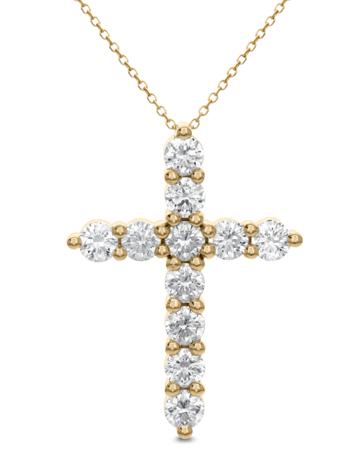 18K Gold 2.97ctw Diamond Cross Necklace- ACR-13474