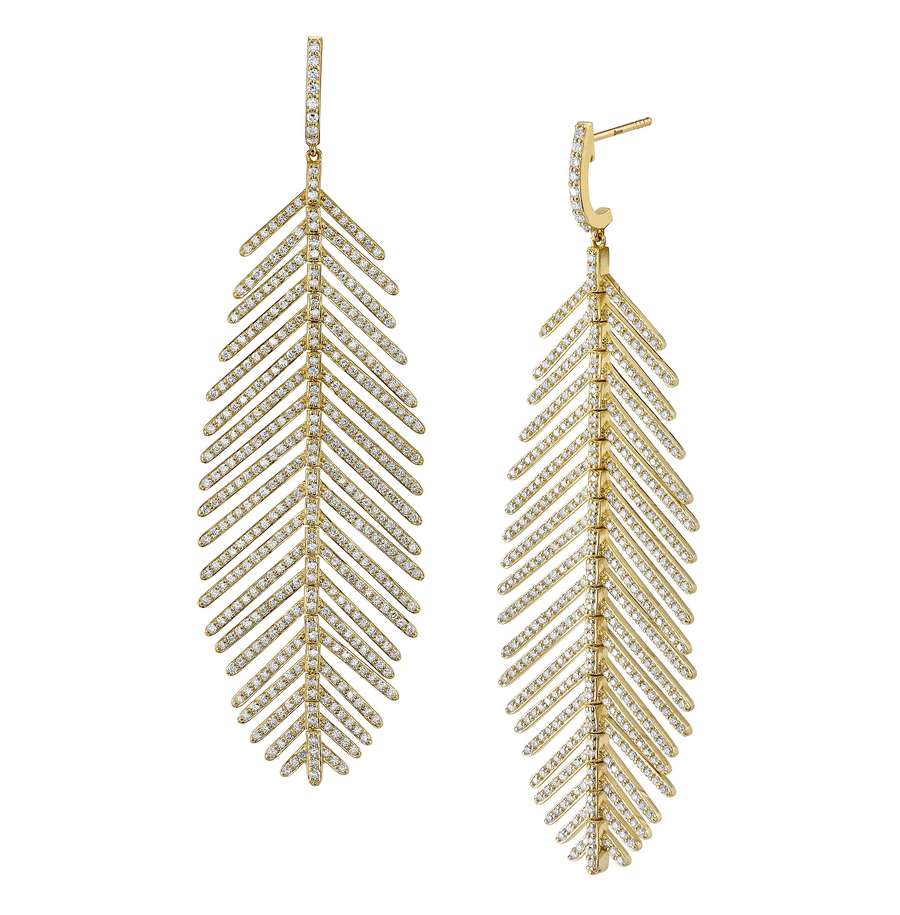 Sloane Street 18k Yellow Gold Diamond Feather Drop Earrings- SS-E213T-WD-Y