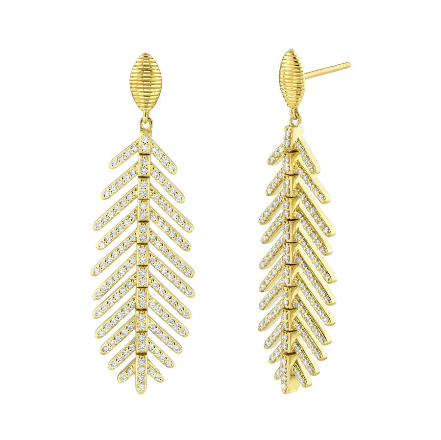 Sloane Street 18k Yellow Gold Small Diamond Feather Earrings- SS-E018F-WD-Y