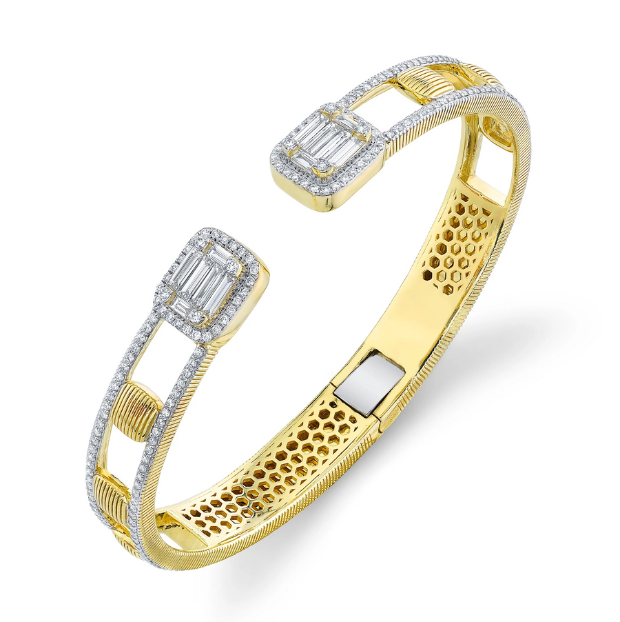 Sloane Street 18k Yellow Gold Large Baguette & Strie Diamond Bracelet- SS-B008T-WDCB-Y