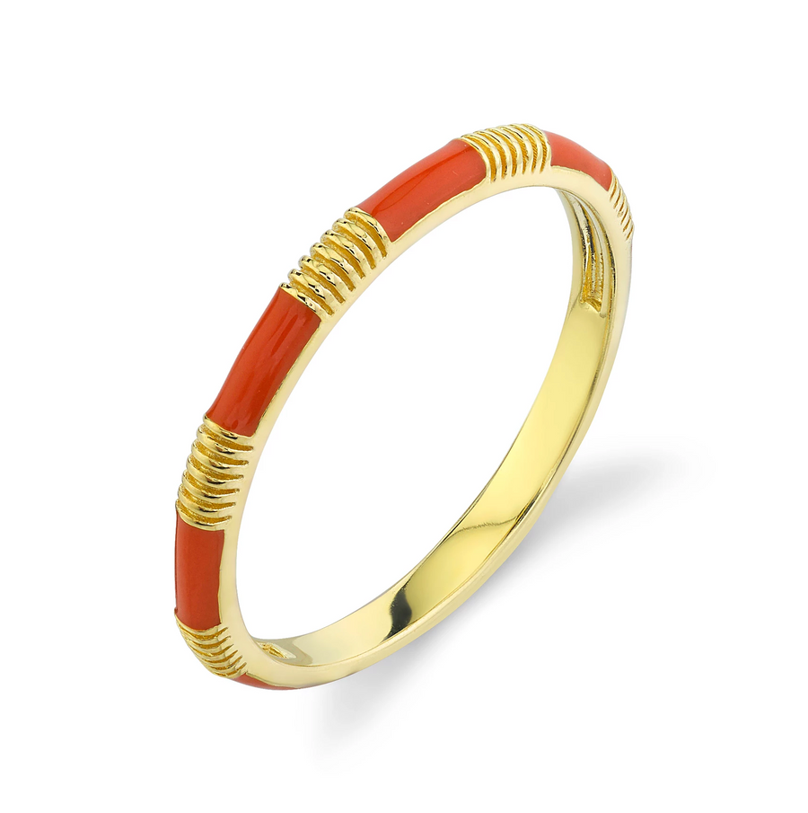 Sloane Street 18k Yellow Gold Orange Enamel Stackable Ring- SS-R013G-OE-Y
