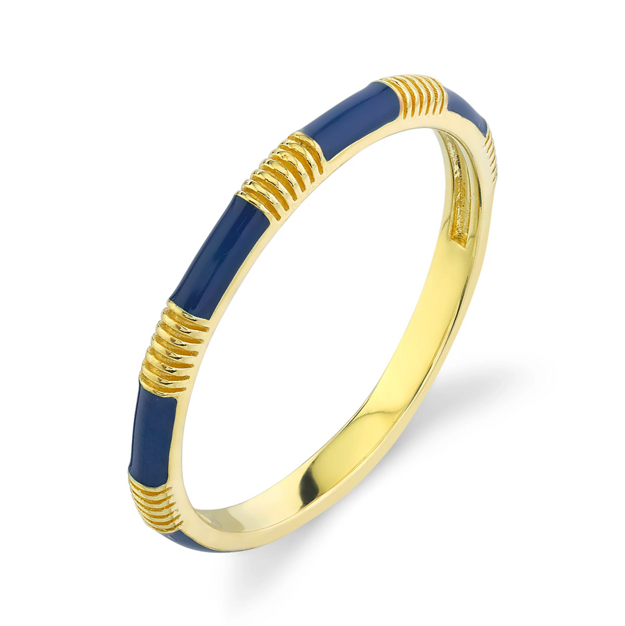 Sloane Street 18k Yellow Gold Blue Enamel Stackable Ring- SS-R013G-BLE-Y