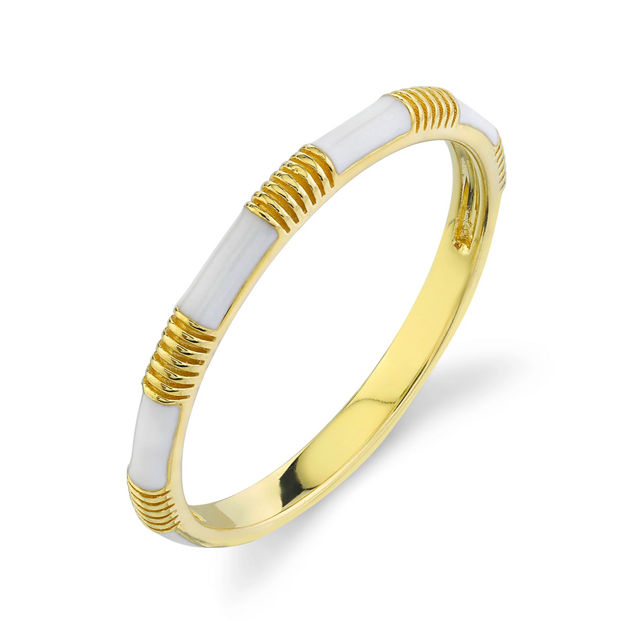 Sloane Street 18k Yellow Gold White Enamel Stackable Ring- SS-R013G-WE-Y