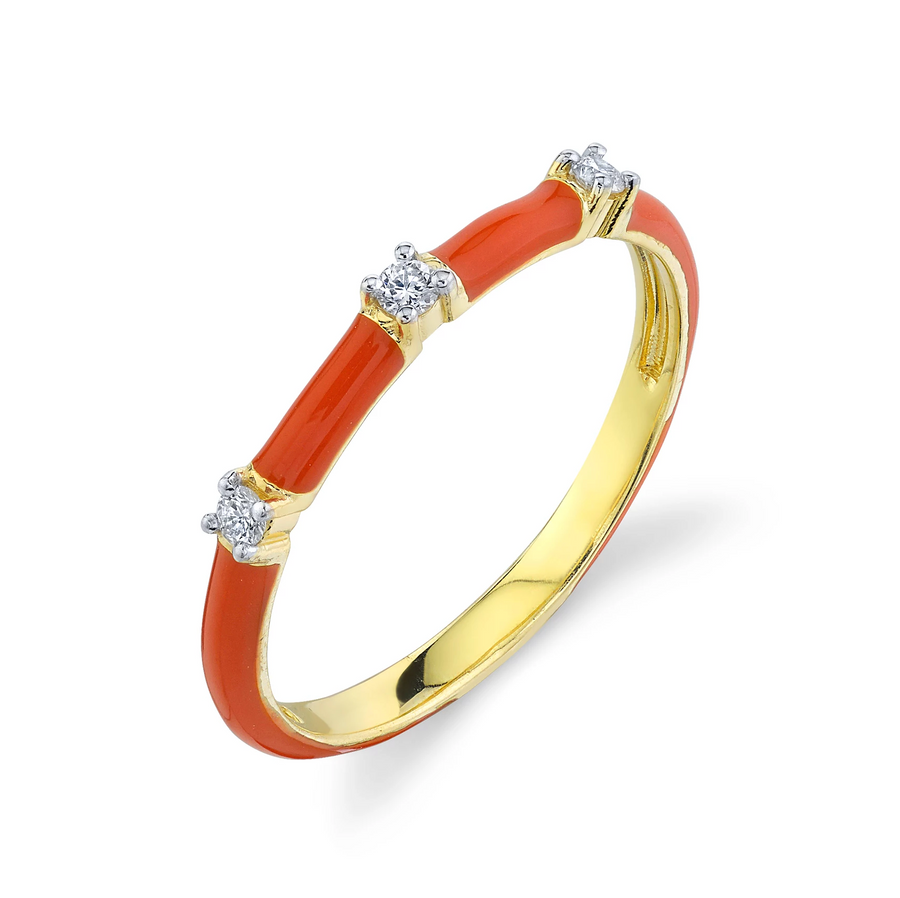 Sloane Street 18k Yellow Gold Orange Enamel & Diamond Stackable Ring- SS-R014G-OE-WDCB-Y