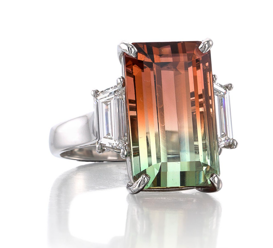 Oscar Heyman Platinum Bi-Color Tourmaline & Diamond Ring- 303110