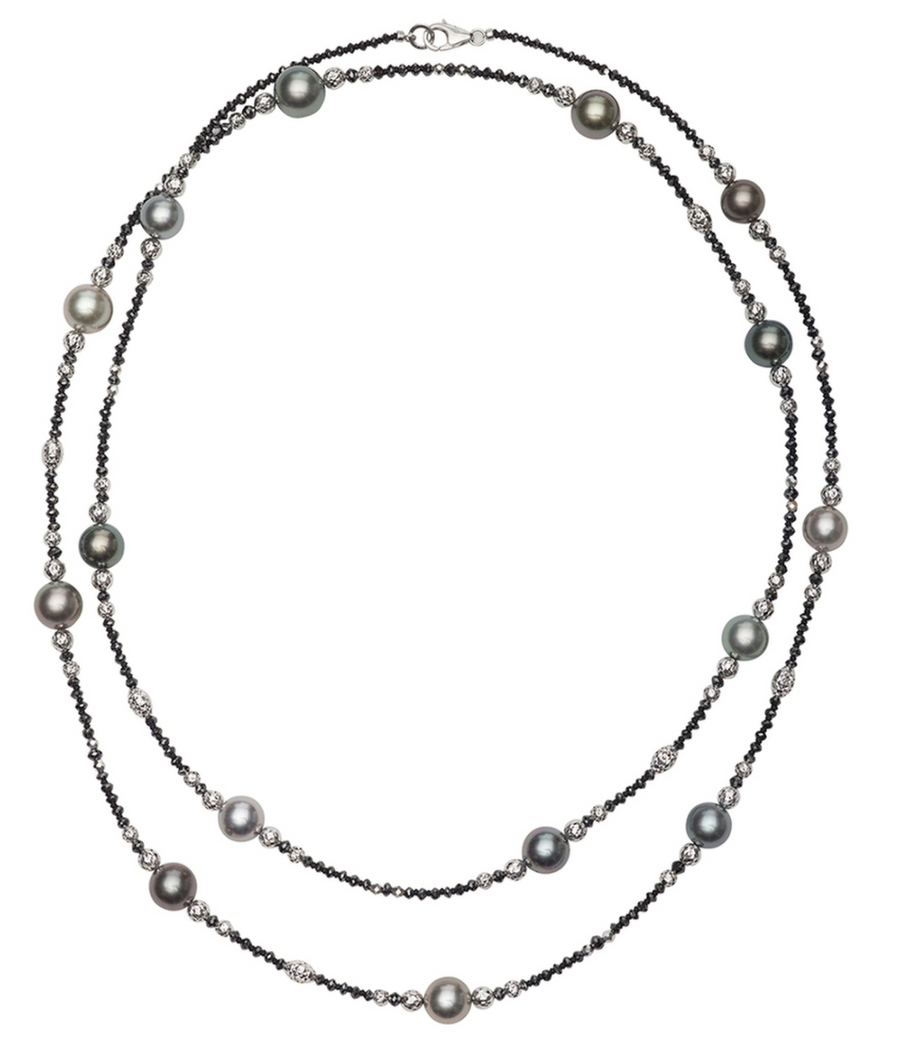 Baggins 18k White Gold Tahitian Pearl & Black Diamond Necklace- BNF-317YA