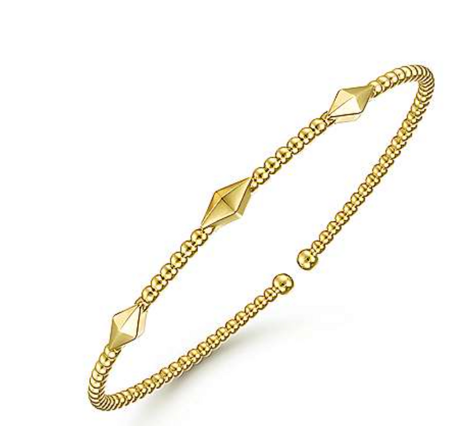 Gabriel & Co. 14k Yellow Gold Bujukan Bead Cuff Bracelet with Pyramid Stations- BG4421-62Y4JJJ