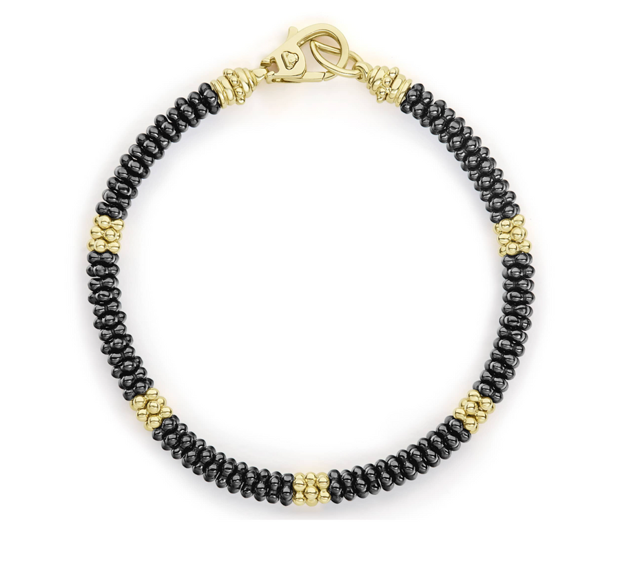 Lagos Black Caviar Five Small Gold Station Ceramic Beaded Bracelet- 05-10273-CBM