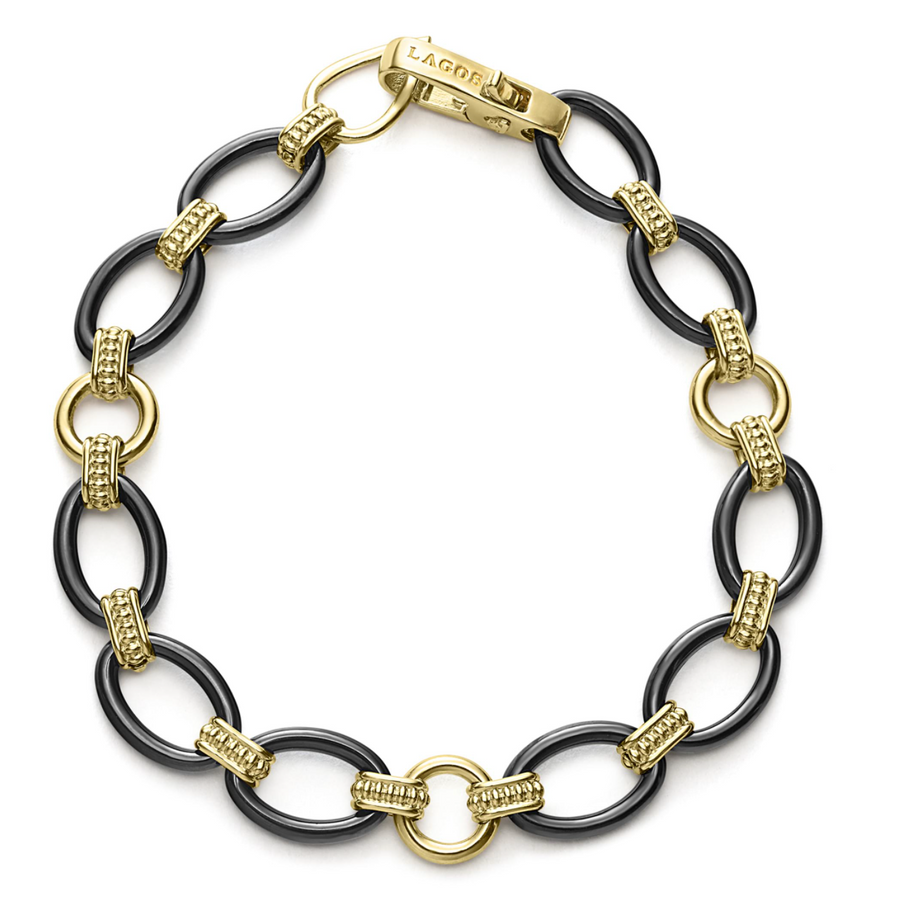 Lagos Black Caviar & Gold Ceramic Link Bracelet- 05-10350-CB7